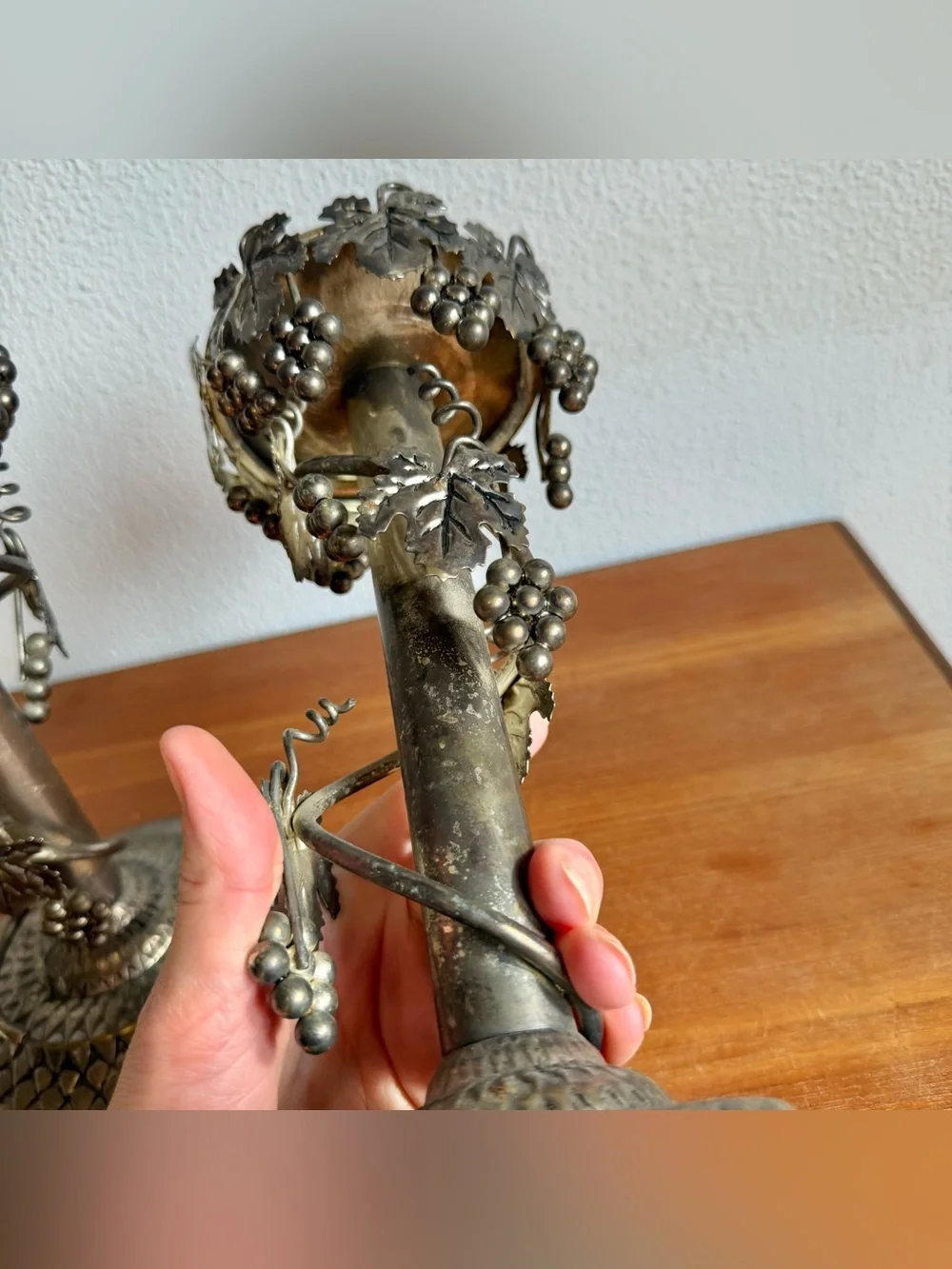 Vintage Studio Silversmiths Ornate Taper/Pillar Candle Holder Grapevine Gothic